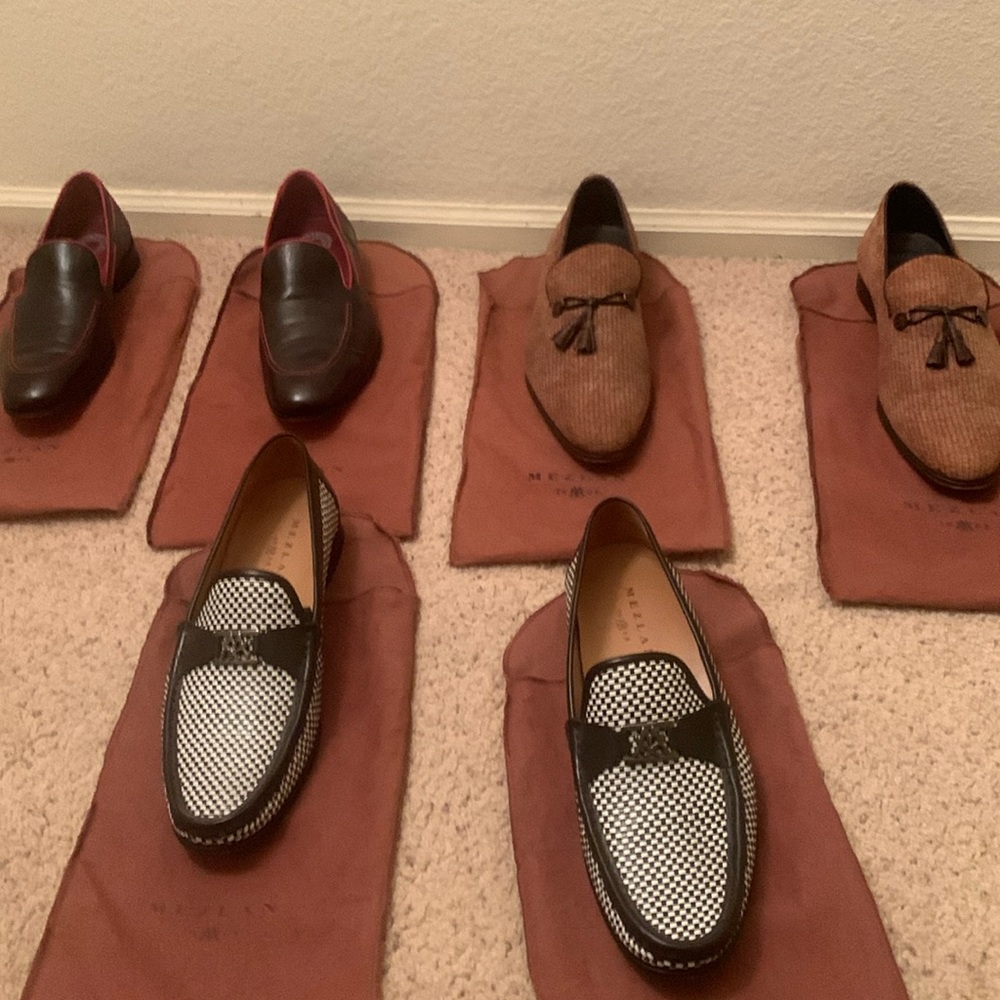 Three pair of mezlan dress shoes. Each pair only worn once.